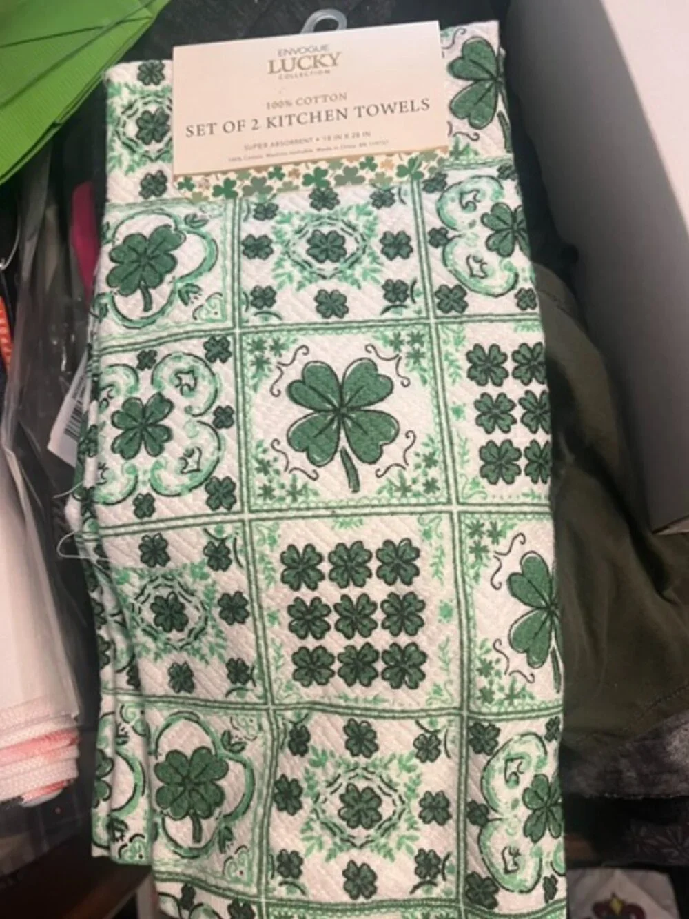 Set of 2 Shamrock Lucky Kitchen Towels - NWT